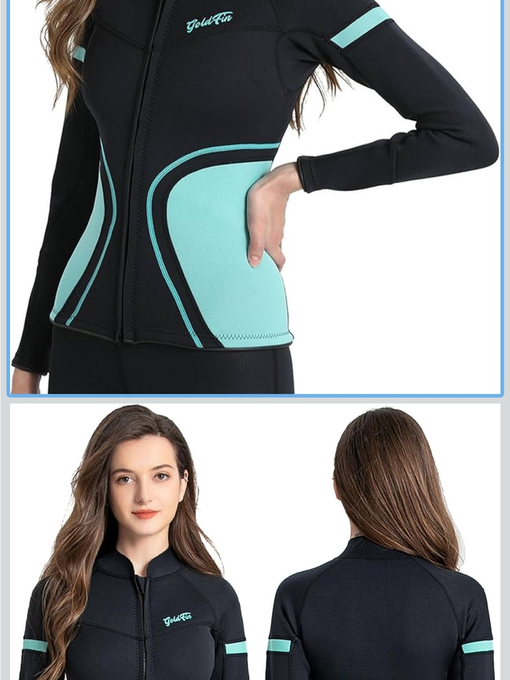 Goldfin Black & Aqua Zip-Up Wetsuit Jacket